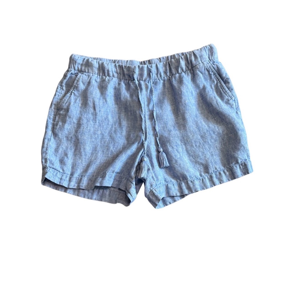 Talbots 100% Linen Shorts Women’s MP Medium Petite Blue Drawstring Elastic Waist